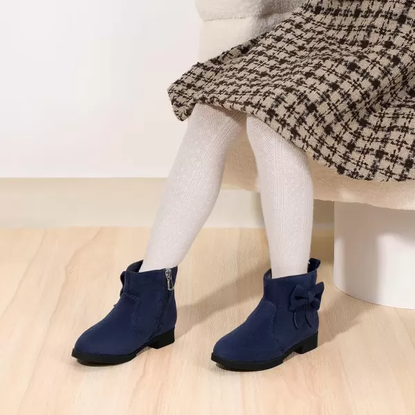 imagePANDANINJIA ToddlerLittle Kid Girls Sofia Sweet Short Ankle Boots Bowknot Side Zipper Dress BootiesA Navy Suede