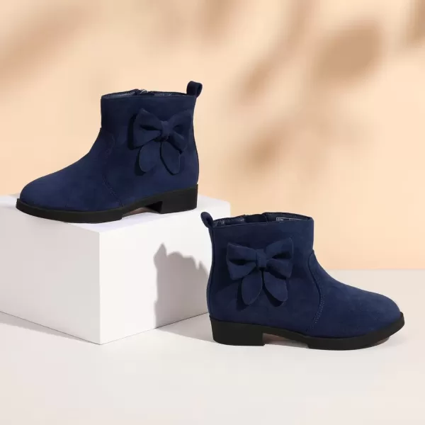 imagePANDANINJIA ToddlerLittle Kid Girls Sofia Sweet Short Ankle Boots Bowknot Side Zipper Dress BootiesA Navy Suede