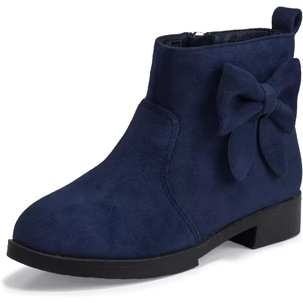 imagePANDANINJIA ToddlerLittle Kid Girls Sofia Sweet Short Ankle Boots Bowknot Side Zipper Dress BootiesA Navy Suede