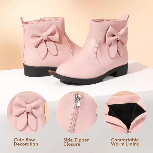 imagePANDANINJIA ToddlerLittle Kid Girls Sofia Sweet Short Ankle Boots Bowknot Side Zipper Dress BootiesA Pink Pu