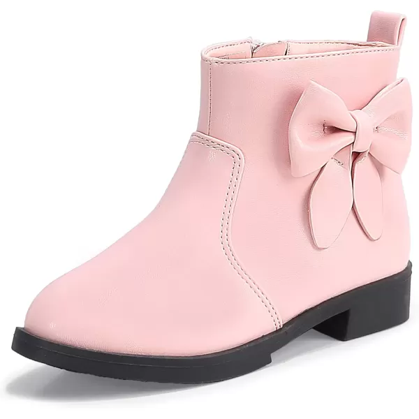 imagePANDANINJIA ToddlerLittle Kid Girls Sofia Sweet Short Ankle Boots Bowknot Side Zipper Dress BootiesA Pink Pu