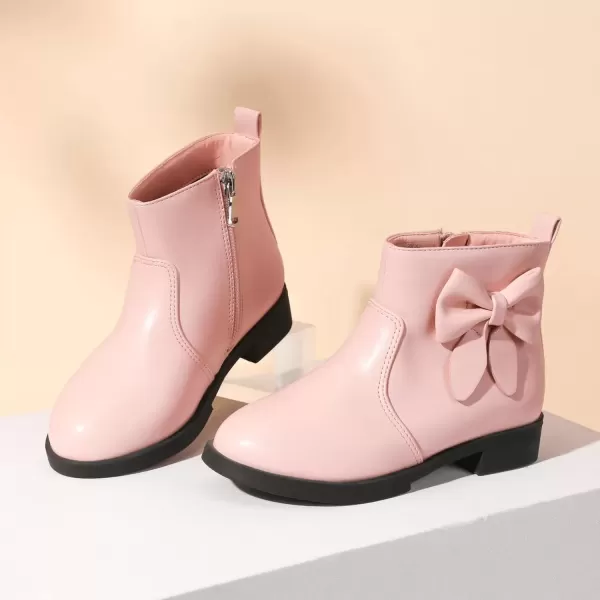 imagePANDANINJIA ToddlerLittle Kid Girls Sofia Sweet Short Ankle Boots Bowknot Side Zipper Dress BootiesA Pink Pu