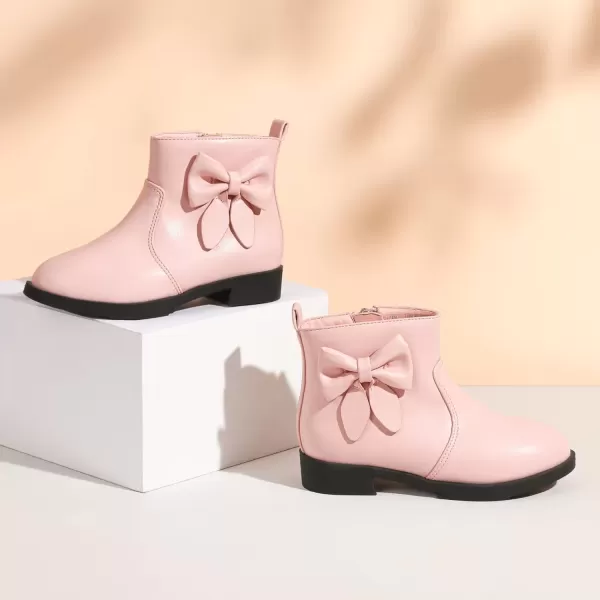 imagePANDANINJIA ToddlerLittle Kid Girls Sofia Sweet Short Ankle Boots Bowknot Side Zipper Dress BootiesA Pink Pu