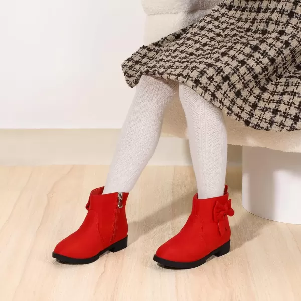 imagePANDANINJIA ToddlerLittle Kid Girls Sofia Sweet Short Ankle Boots Bowknot Side Zipper Dress BootiesA Red Suede