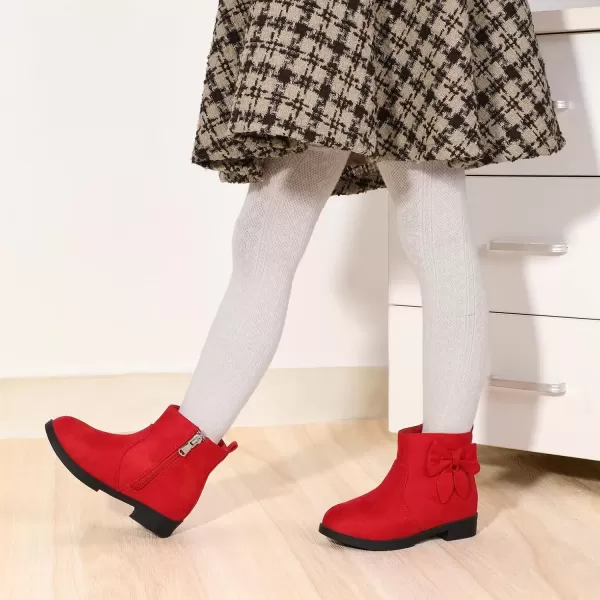 imagePANDANINJIA ToddlerLittle Kid Girls Sofia Sweet Short Ankle Boots Bowknot Side Zipper Dress BootiesA Red Suede