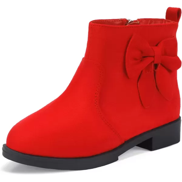 imagePANDANINJIA ToddlerLittle Kid Girls Sofia Sweet Short Ankle Boots Bowknot Side Zipper Dress BootiesA Red Suede