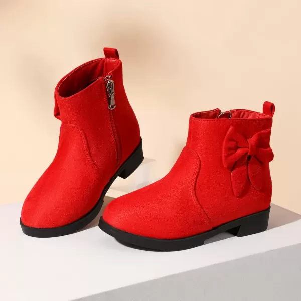 imagePANDANINJIA ToddlerLittle Kid Girls Sofia Sweet Short Ankle Boots Bowknot Side Zipper Dress BootiesA Red Suede
