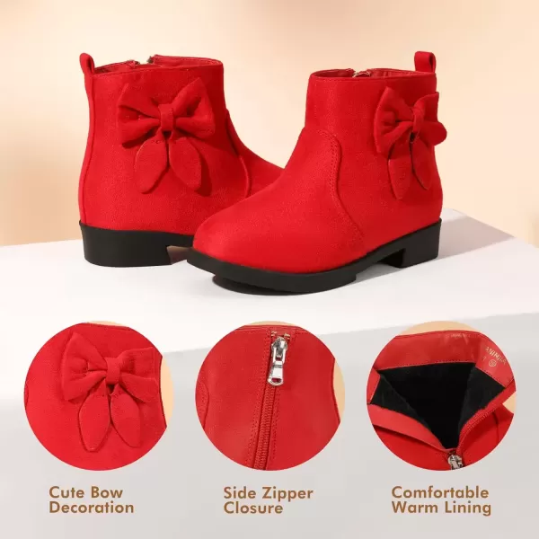 imagePANDANINJIA ToddlerLittle Kid Girls Sofia Sweet Short Ankle Boots Bowknot Side Zipper Dress BootiesA Red Suede