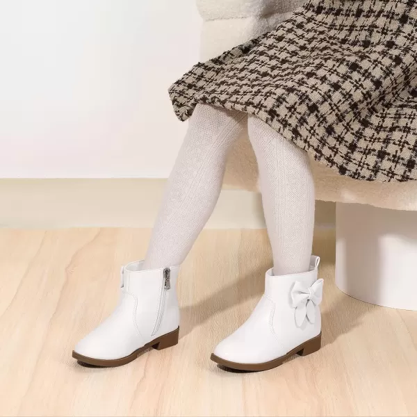 imagePANDANINJIA ToddlerLittle Kid Girls Sofia Sweet Short Ankle Boots Bowknot Side Zipper Dress BootiesA White Pu