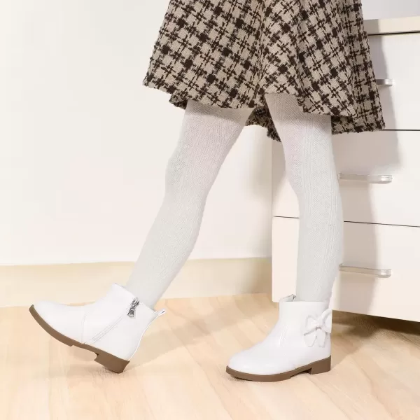 imagePANDANINJIA ToddlerLittle Kid Girls Sofia Sweet Short Ankle Boots Bowknot Side Zipper Dress BootiesA White Pu