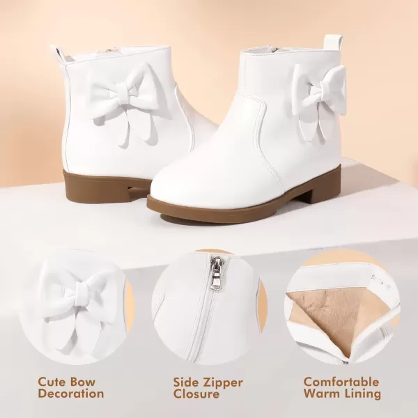 imagePANDANINJIA ToddlerLittle Kid Girls Sofia Sweet Short Ankle Boots Bowknot Side Zipper Dress BootiesA White Pu