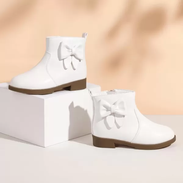 imagePANDANINJIA ToddlerLittle Kid Girls Sofia Sweet Short Ankle Boots Bowknot Side Zipper Dress BootiesA White Pu