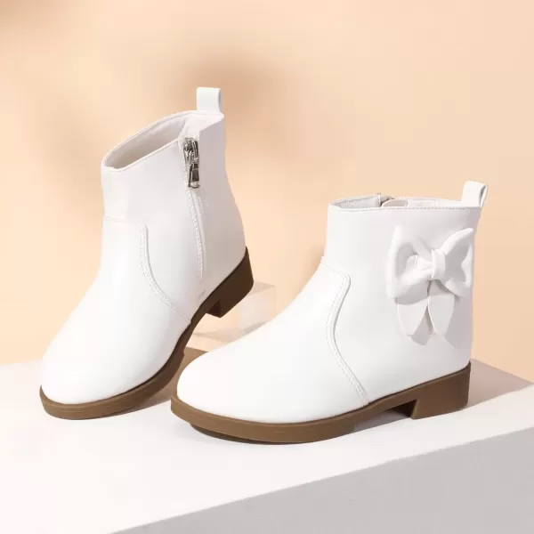 imagePANDANINJIA ToddlerLittle Kid Girls Sofia Sweet Short Ankle Boots Bowknot Side Zipper Dress BootiesA White Pu