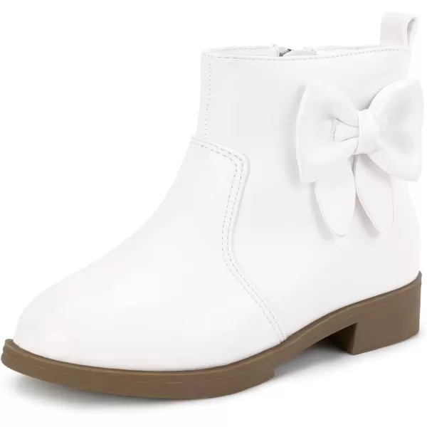 imagePANDANINJIA ToddlerLittle Kid Girls Sofia Sweet Short Ankle Boots Bowknot Side Zipper Dress BootiesA White Pu
