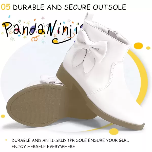 imagePANDANINJIA ToddlerLittle Kid Girls Sofia Sweet Short Ankle Boots Bowknot Side Zipper Dress BootiesA White Pu
