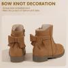 imagePANDANINJIA Girls Boots Toddler Kids Fashion Short Ankle Dress Bow Booties with Side Zipper BootsBrown Pu