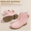 imagePANDANINJIA Girls Boots Toddler Kids Fashion Short Ankle Dress Bow Booties with Side Zipper BootsPink Pu