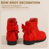 imagePANDANINJIA Girls Boots Toddler Kids Fashion Short Ankle Dress Bow Booties with Side Zipper BootsRed Suede 01