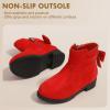imagePANDANINJIA Girls Boots Toddler Kids Fashion Short Ankle Dress Bow Booties with Side Zipper BootsRed Suede 01
