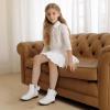 imagePANDANINJIA Girls Boots Toddler Kids Fashion Short Ankle Dress Bow Booties with Side Zipper BootsWhite Pu