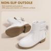 imagePANDANINJIA Girls Boots Toddler Kids Fashion Short Ankle Dress Bow Booties with Side Zipper BootsWhite Pu