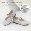 imagePANDANINJIA Naomi Girls Dress Shoes Mary Jane Ballet Flats Flower Girl Wedding Party Communion Shoes for Toddler Little Kid Big KidSilver Glitter