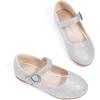 imagePANDANINJIA Sarena Girls Dress Shoes Rhinestone Flower Girl Ballerina Ballet Flats Mary Jane Wedding Party School Shoes for Toddler Little Kid Big KidSilver Glitter