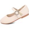 imagePANDANINJIA Sarena Girls Dress Shoes Rhinestone Flower Girl Ballerina Ballet Flats Mary Jane Wedding Party School Shoes for Toddler Little Kid Big KidBeige Pu