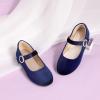 imagePANDANINJIA Sarena Girls Dress Shoes Rhinestone Flower Girl Ballerina Ballet Flats Mary Jane Wedding Party School Shoes for Toddler Little Kid Big KidNavy Suede