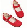 imagePANDANINJIA Sarena Girls Dress Shoes Rhinestone Flower Girl Ballerina Ballet Flats Mary Jane Wedding Party School Shoes for Toddler Little Kid Big KidRed Suede