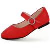 imagePANDANINJIA Sarena Girls Dress Shoes Rhinestone Flower Girl Ballerina Ballet Flats Mary Jane Wedding Party School Shoes for Toddler Little Kid Big KidRed Suede