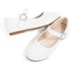 imagePANDANINJIA Sarena Girls Dress Shoes Rhinestone Flower Girl Ballerina Ballet Flats Mary Jane Wedding Party School Shoes for Toddler Little Kid Big KidWhite Pu