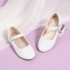 imagePANDANINJIA Sarena Girls Dress Shoes Rhinestone Flower Girl Ballerina Ballet Flats Mary Jane Wedding Party School Shoes for Toddler Little Kid Big KidWhite Pu
