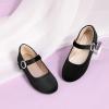 imagePANDANINJIA Sarena Girls Dress Shoes Rhinestone Flower Girl Ballerina Ballet Flats Mary Jane Wedding Party School Shoes for Toddler Little Kid Big KidBlack Suede