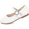 imagePANDANINJIA Sarena Girls Dress Shoes Rhinestone Flower Girl Ballerina Ballet Flats Mary Jane Wedding Party School Shoes for Toddler Little Kid Big KidWhite Pu