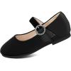 imagePANDANINJIA Sarena Girls Dress Shoes Rhinestone Flower Girl Ballerina Ballet Flats Mary Jane Wedding Party School Shoes for Toddler Little Kid Big KidBlack Suede