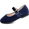imagePANDANINJIA Sarena Girls Dress Shoes Rhinestone Flower Girl Ballerina Ballet Flats Mary Jane Wedding Party School Shoes for Toddler Little Kid Big KidNavy Suede