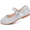 imagePANDANINJIA Sarena Girls Dress Shoes Rhinestone Flower Girl Ballerina Ballet Flats Mary Jane Wedding Party School Shoes for Toddler Little Kid Big KidSilver Glitter
