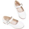 imagePANDANINJIA Sarena Girls Dress Shoes Rhinestone Flower Girl Ballerina Ballet Flats Mary Jane Wedding Party School Shoes for Toddler Little Kid Big KidWhite Pu