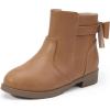 imagePANDANINJIA Girls Boots Toddler Kids Fashion Short Ankle Dress Bow Booties with Side Zipper BootsBrown Pu