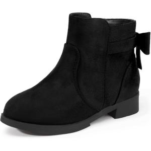 imagePANDANINJIA Girls Boots Toddler Kids Fashion Short Ankle Dress Bow Booties with Side Zipper BootsBlack Suede