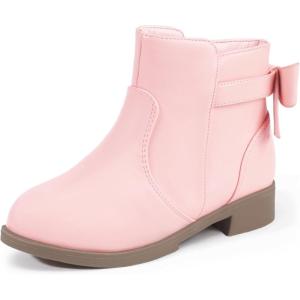 imagePANDANINJIA Girls Boots Toddler Kids Fashion Short Ankle Dress Bow Booties with Side Zipper BootsPink Pu