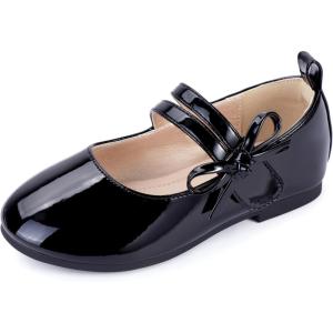 imagePANDANINJIA Naomi Girls Dress Shoes Mary Jane Ballet Flats Flower Girl Wedding Party Communion Shoes for Toddler Little Kid Big KidBlack Patent