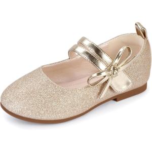 imagePANDANINJIA Naomi Girls Dress Shoes Mary Jane Ballet Flats Flower Girl Wedding Party Communion Shoes for Toddler Little Kid Big KidGold Glitter