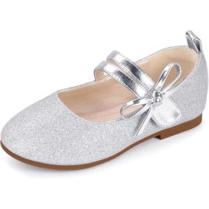 imagePANDANINJIA Naomi Girls Dress Shoes Mary Jane Ballet Flats Flower Girl Wedding Party Communion Shoes for Toddler Little Kid Big KidSilver Glitter