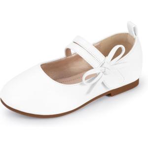 imagePANDANINJIA Naomi Girls Dress Shoes Mary Jane Ballet Flats Flower Girl Wedding Party Communion Shoes for Toddler Little Kid Big KidWhite Pu