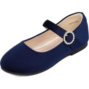 imagePANDANINJIA Sarena Girls Dress Shoes Rhinestone Flower Girl Ballerina Ballet Flats Mary Jane Wedding Party School Shoes for Toddler Little Kid Big KidNavy Suede