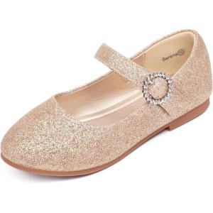 imagePANDANINJIA Sarena Girls Dress Shoes Rhinestone Flower Girl Ballerina Ballet Flats Mary Jane Wedding Party School Shoes for Toddler Little Kid Big KidGold Glitter
