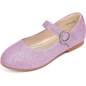 imagePANDANINJIA Sarena Girls Dress Shoes Rhinestone Flower Girl Ballerina Ballet Flats Mary Jane Wedding Party School Shoes for Toddler Little Kid Big KidPurple Glitter