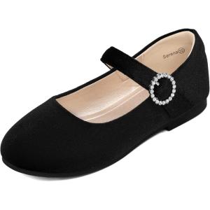 imagePANDANINJIA Sarena Girls Dress Shoes Rhinestone Flower Girl Ballerina Ballet Flats Mary Jane Wedding Party School Shoes for Toddler Little Kid Big KidBlack Suede